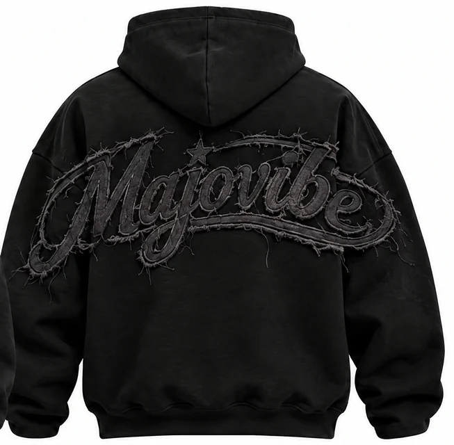 Visualización de diseño: Sudadera negra con capucha, espalda